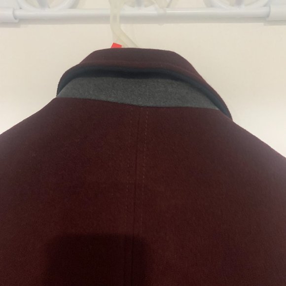 Topshop Petite Burgundy Brown Gold Zipper Pockets Wool Blend Coat - Size 10 - Picture 6 of 7